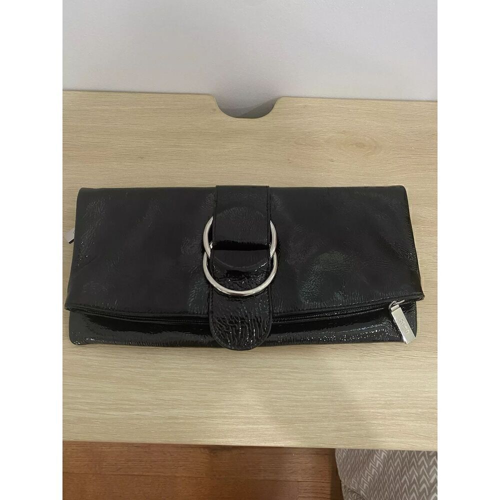 Hobo International Clutch Wallet Black Leather Womens Vintage Plaid Interior